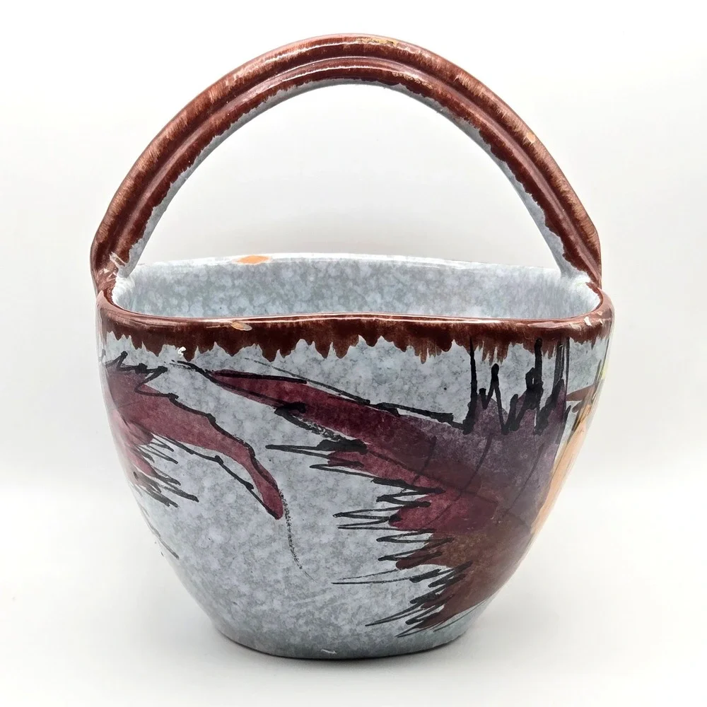 Vintage Italian Ceramic Basket Hand Painted Sunflower‎ Pottery Made in Italy